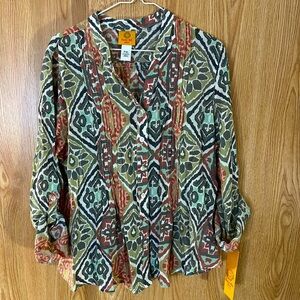 NWT Sage Green/ Peach Button Down Shirt